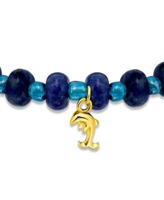 Sodalite Rondelle Beads and Dolphin Drop Beaded Gold Plated Stretch Bracelet