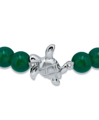 Howlite Chrysocolla Sodalite Beads and Sea Turtle Charm Station Silver Plated Stretch Bracelet