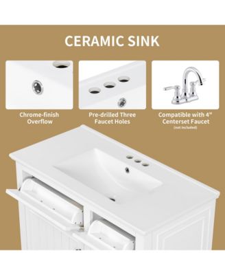 Freestanding Bathroom Vanity with Ceramic Sink Flip Drawers and Adjustable Shelf
