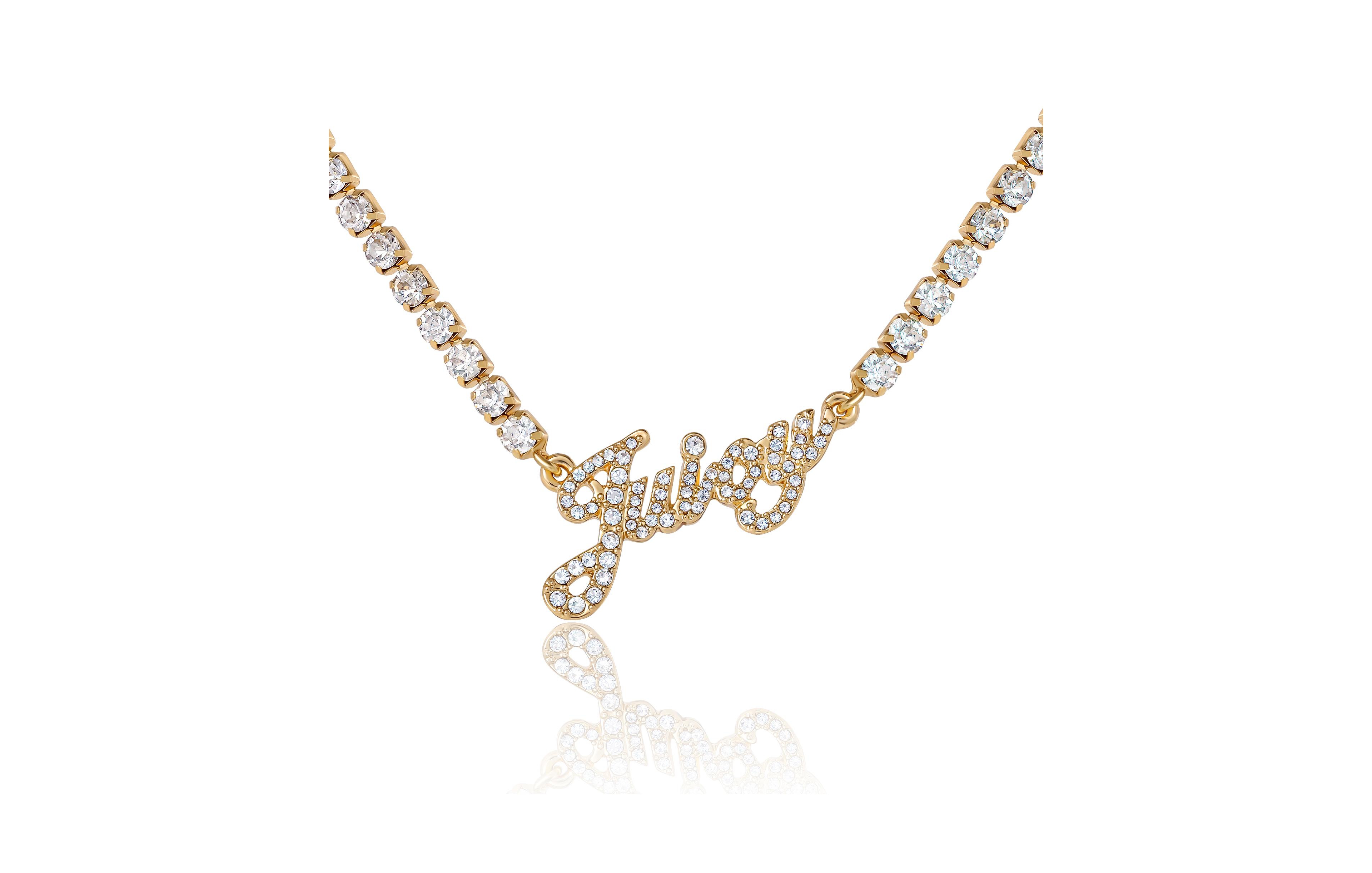 Juicy Couture Logo Script Chain Pave Necklace