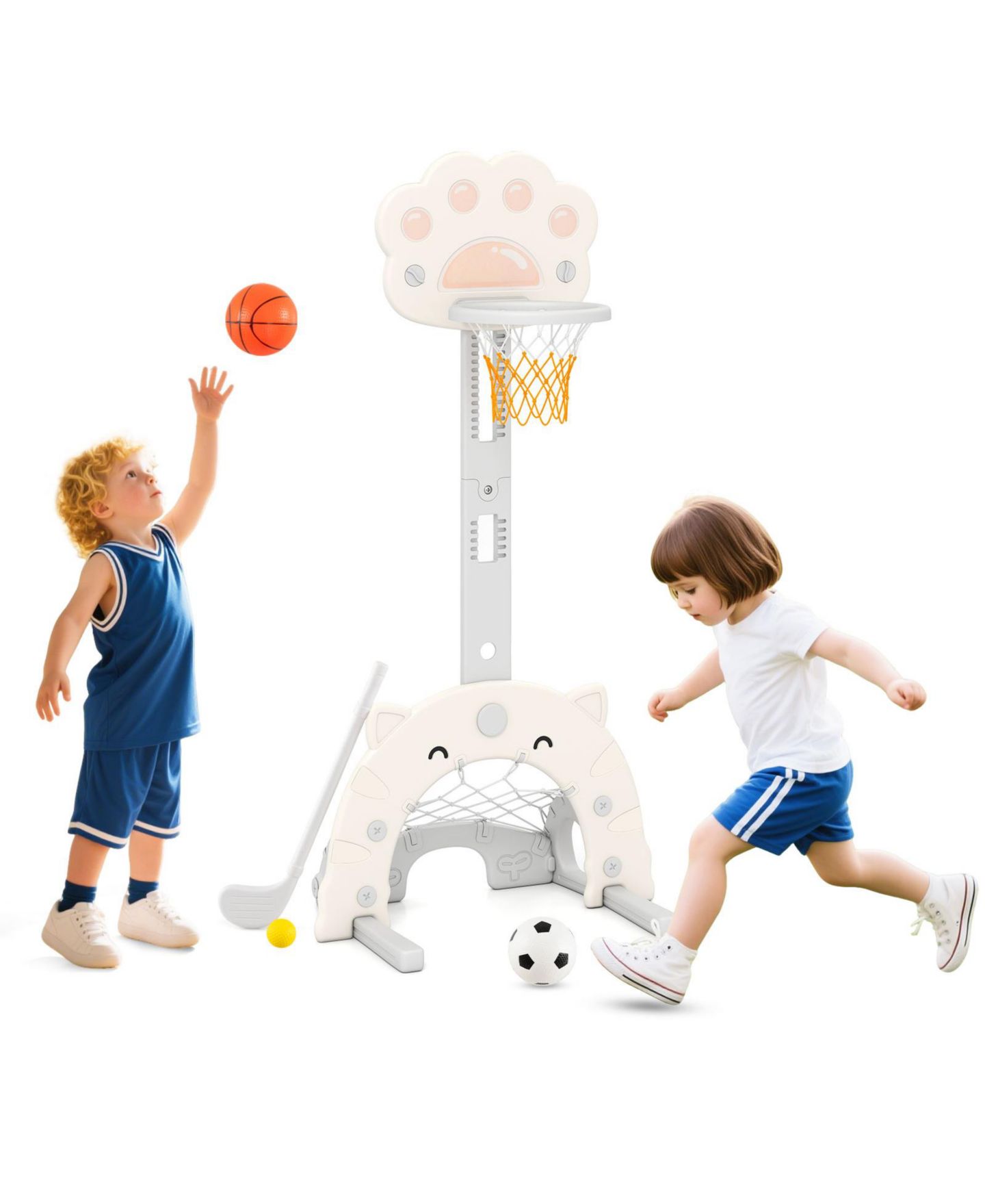 Детская игрушка SUGIFT 3-in-1 Toddler Sports Center, Adjustable 25-49" Basketball Hoop with Water-Filled Base, Ages 3+, цвет: Серый — фото 1