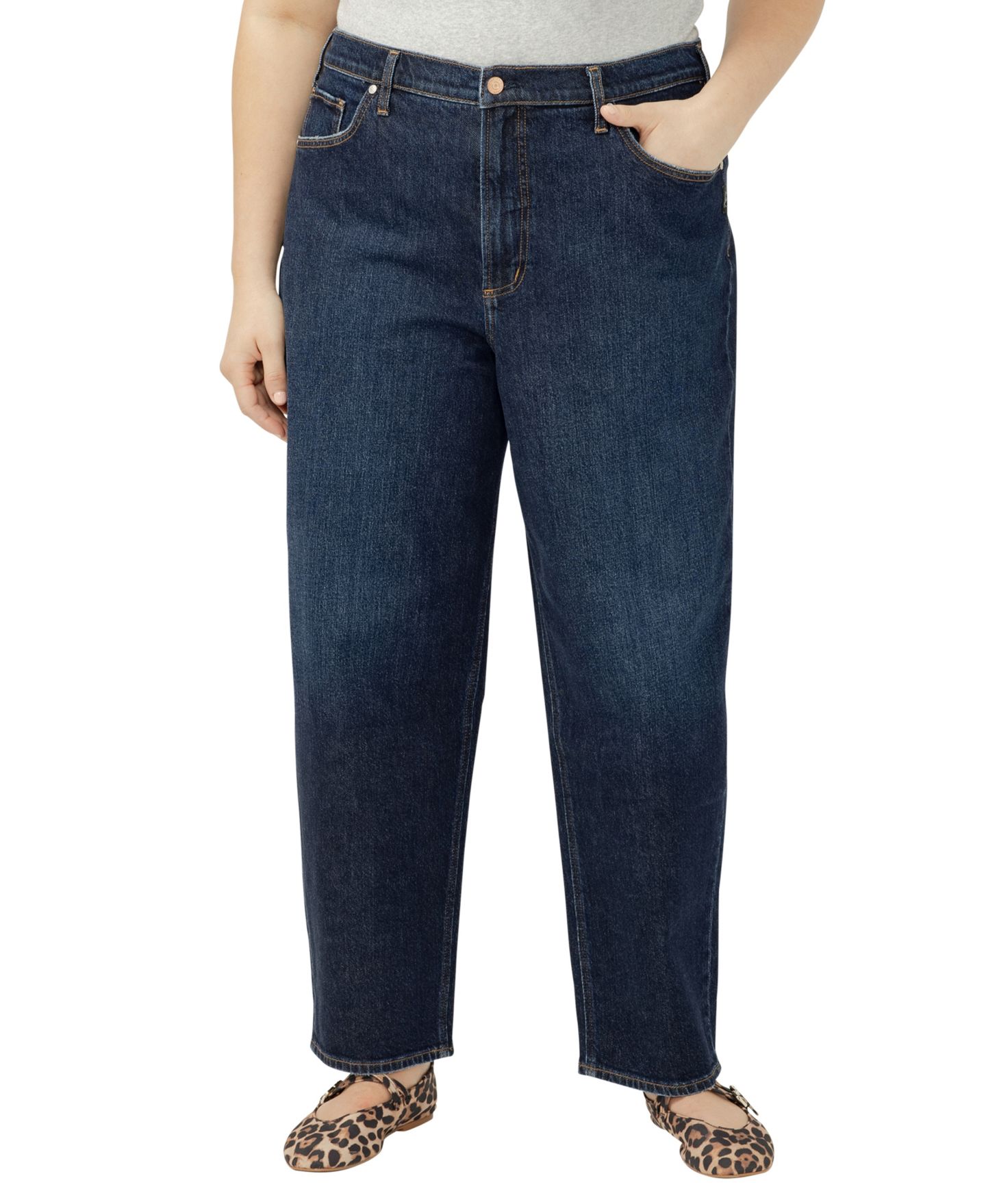 Женские джинсы Silver Jeans Co. Plus Size High Rise Barrel Leg, цвет: Woolwich — фото 1