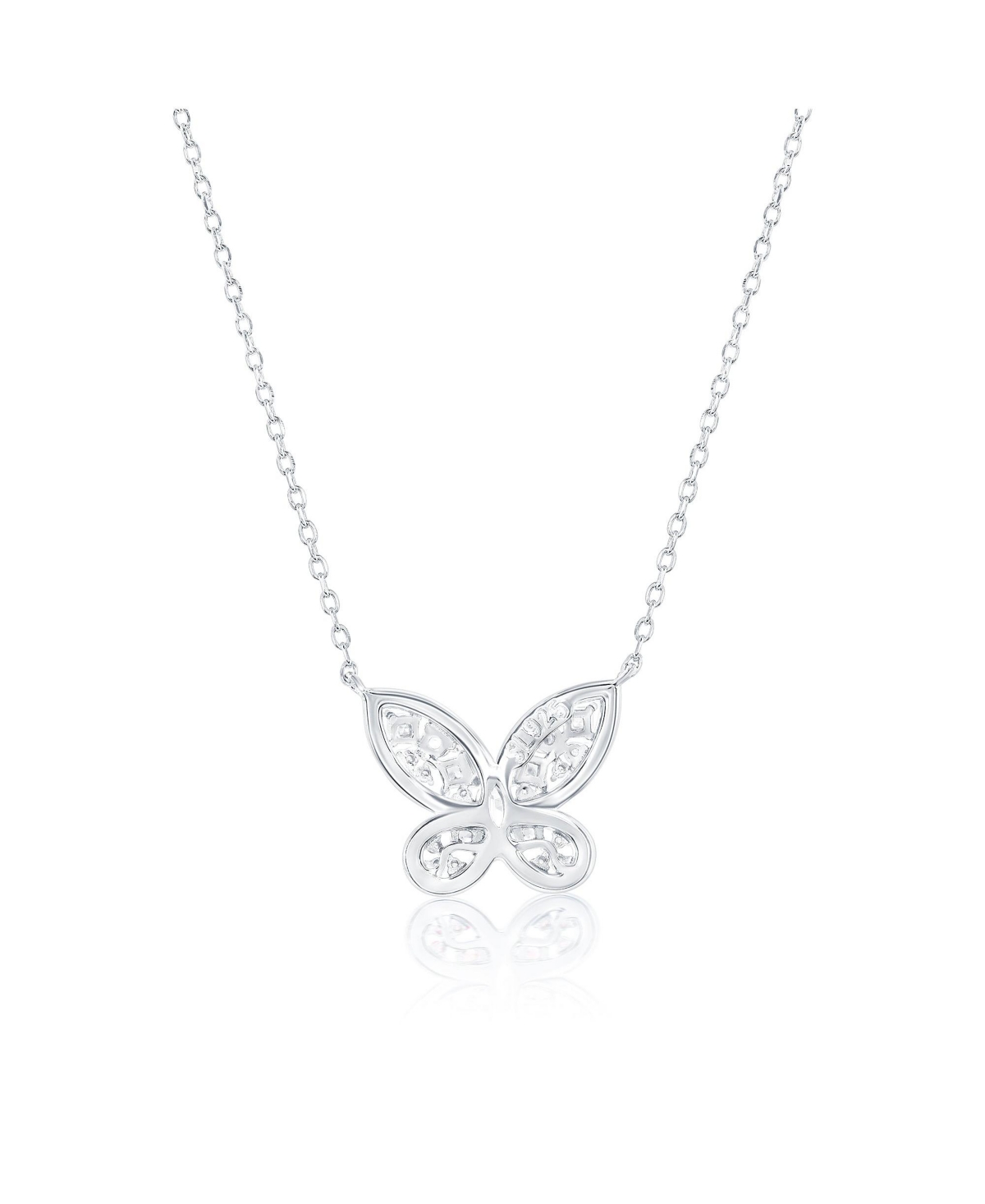 Suzy Levian New York Sterling Silver Multi-cut Cluster Cubic Zirconia Butterfly Pendant Necklace