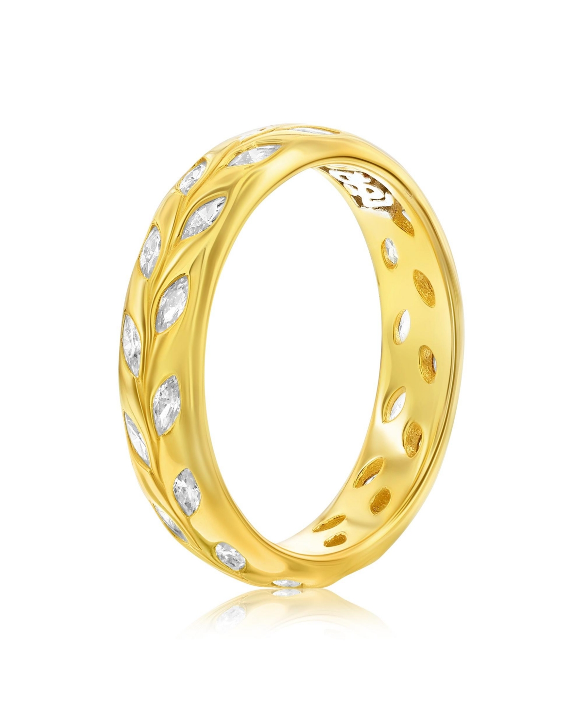 Suzy Levian Sterling Silver Marquise Cubic Zirconia Botanical Leaf Eternity Band Ring