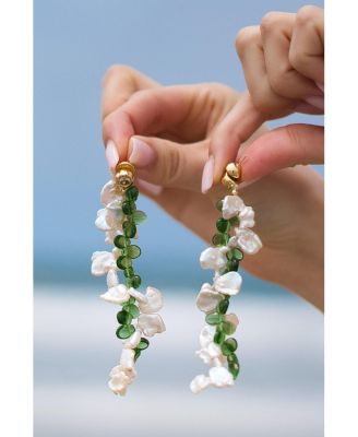Midori Pearl Petal & Peridot Tassel Earrings