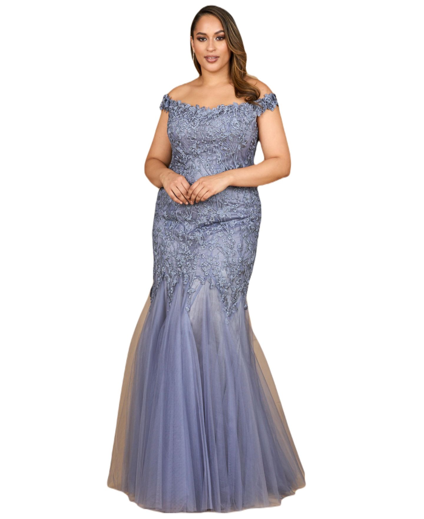 Женские платья Lara Off Shoulder Mermaid Gown, цвет: Серый синий — фото 3