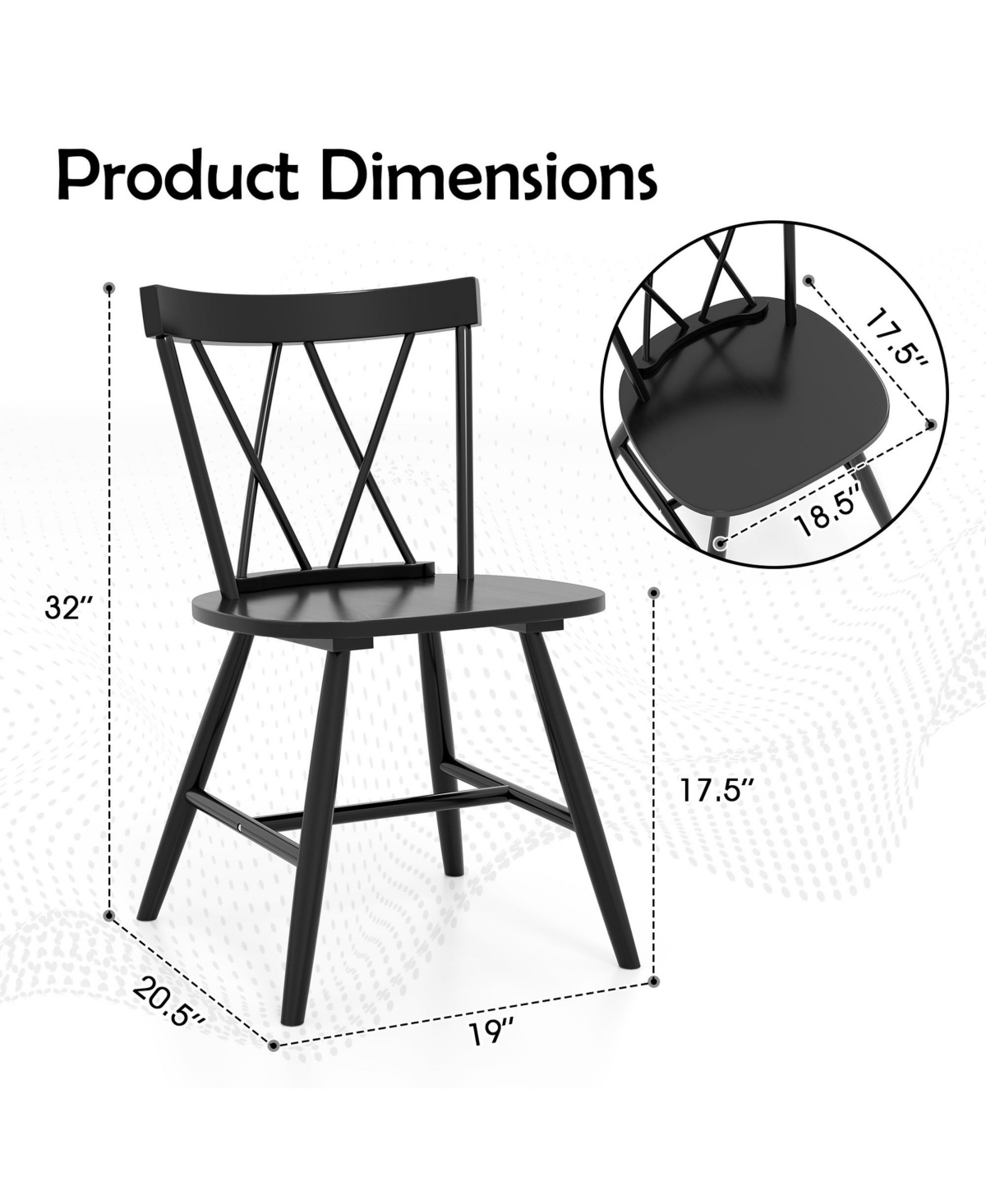 Costway Dining Chairs Farmhouse Kitchen Chair with Rubber Wood Frame