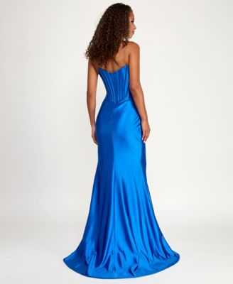 Juniors' Strapless Corseted Gown