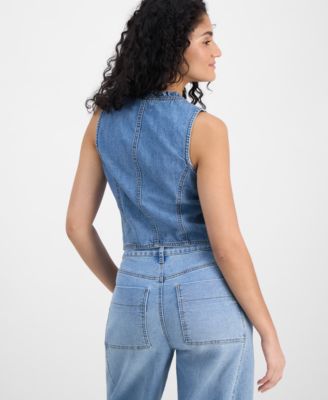 Women's Ruffled Tie-Front Denim Vest