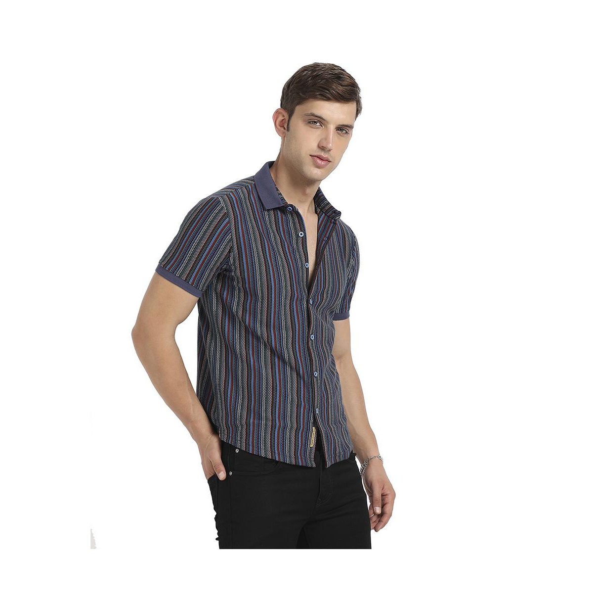 Campus Sutra Men's Multicolour Contrast Knitted Shirt