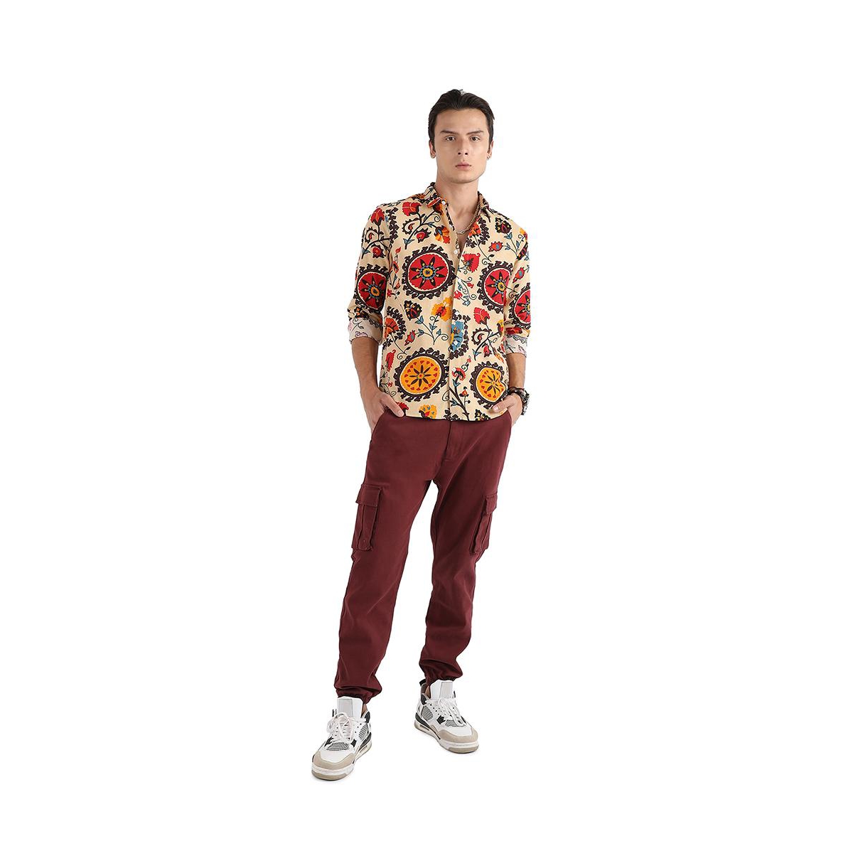 Campus Sutra Men's Multicolour Ethnic Floral Shirt