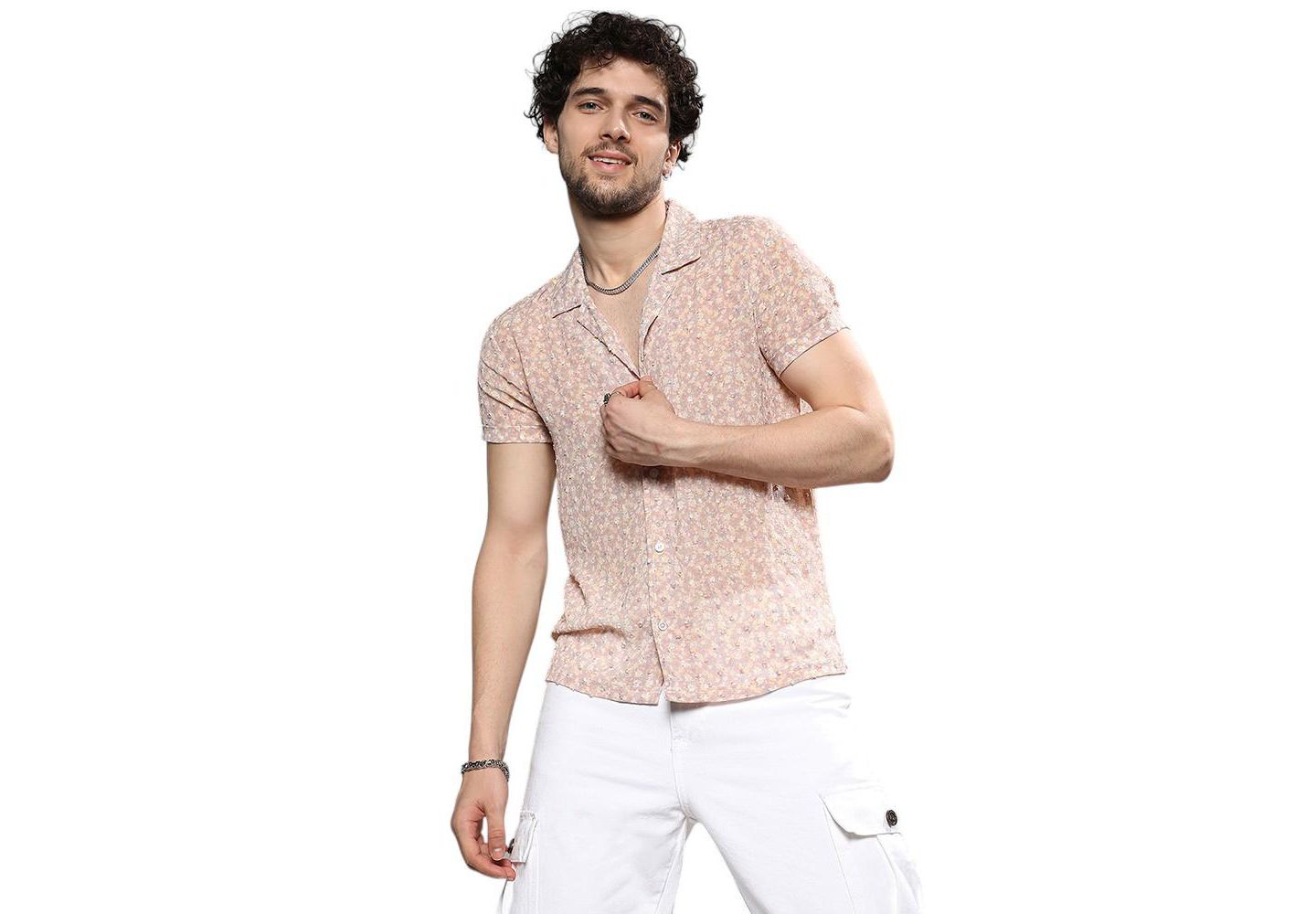 Мужская рубашка Cahoot Campus Sutra Beige Washed Flowers Seld-Design, цвет: Бежевый — фото 1