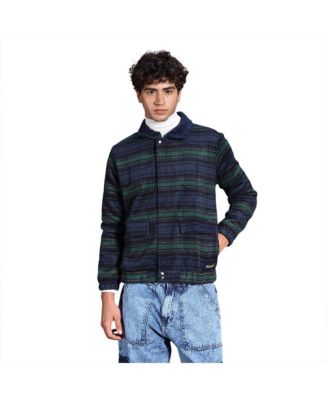 Campus Sutra Men's Navy Blue & Emerald Green Striped-Jacquard