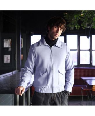 Men's Misty Blue Zip-Front Knit Jacket