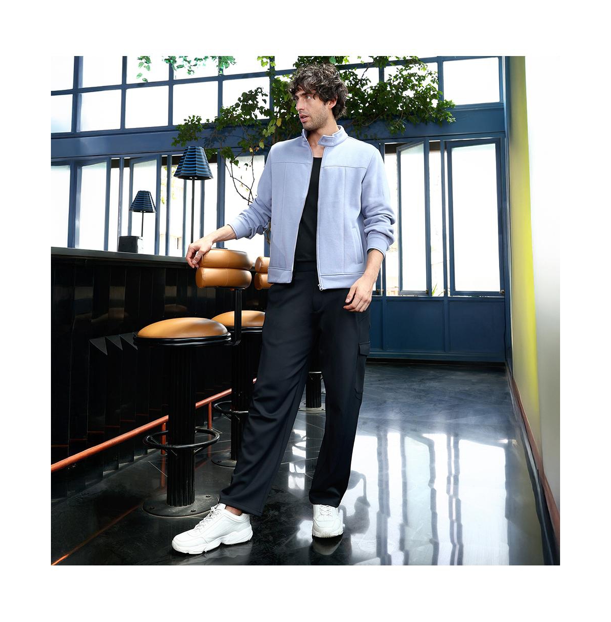 Campus Sutra Men's Flint Grey Panel-Stitch Knit Jacket