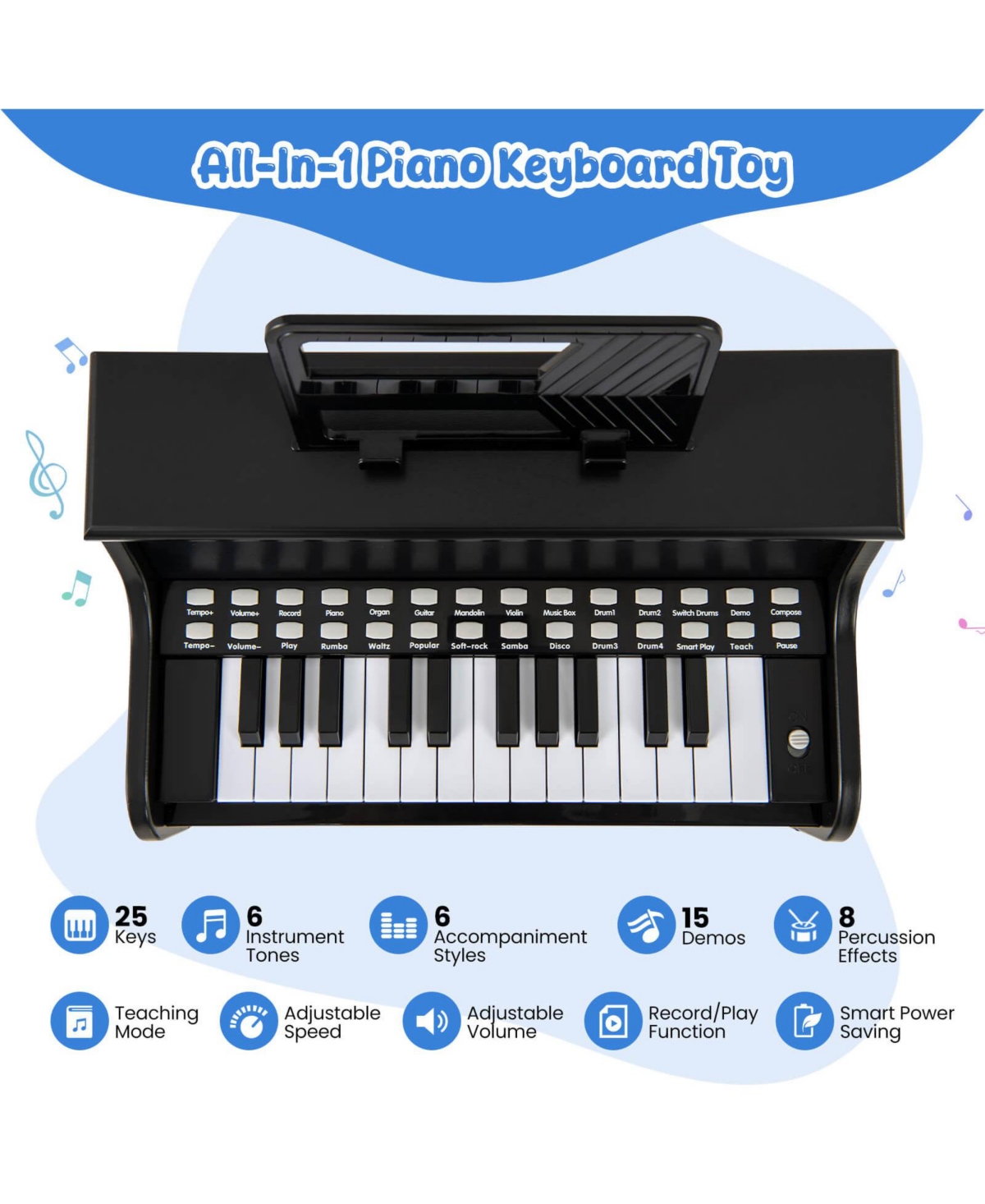 25 Keys Digital Piano with Music Stand Stool Lighted Teaching Mode for 3+ Kids