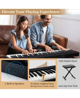 61-Key Portable Electronic Keyboard Piano Complete Digital Piano Set with Stand and Stool
