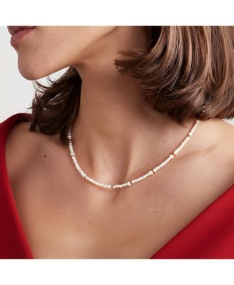 Freshwater Pearl & Stainless Steel Beaded Necklace with Mixed 6–7 mm and 3–4 mm Pearls