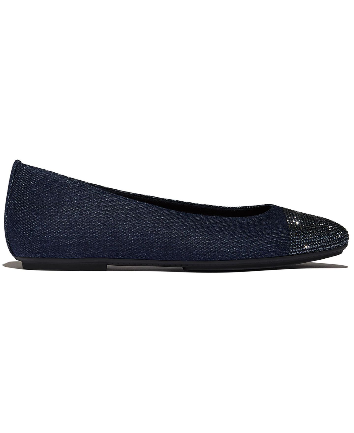 Женские джинсовые балетки FitFlop Delicato с кристаллами и мысом, цвет: Тёмный джинсовый — фото 2