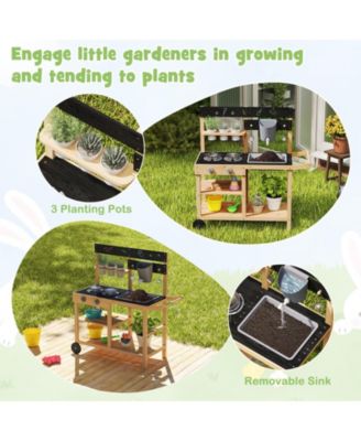 Kids Outdoor Wooden Mud Kitchen Playset with Faucet Sink Chalkboard and Storage