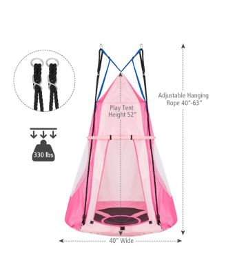 2-in-1 40 Inch Kids Hanging Chair Detachable Swing Tent Set-Pink