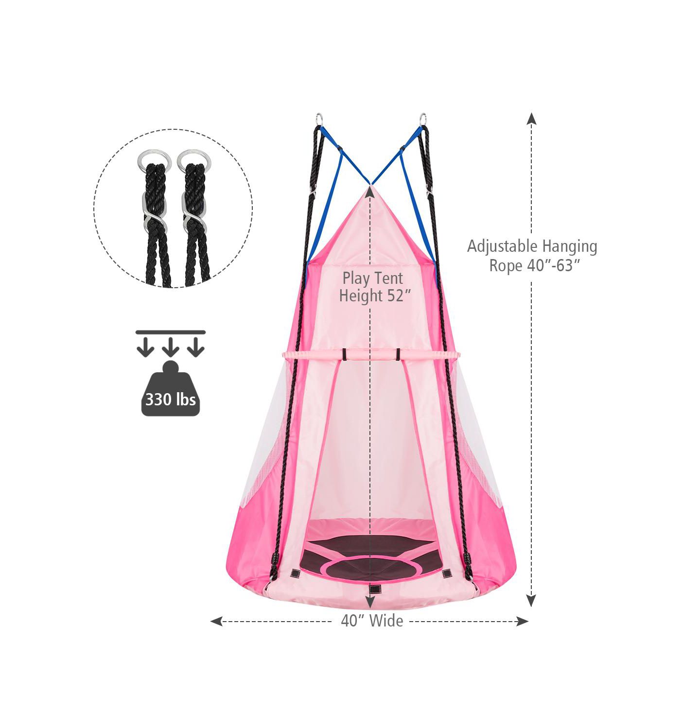 Детские игрушки SKONYON 2-in-1 Hanging Chair and Play Tent, 2-Piece Set, Ages 3-10, цвет: Розовый — фото 2