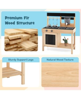 Wooden Outdoor Mud Kitchen Playset with Water Faucet & Storage