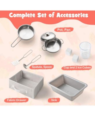 Wooden Kids Kitchen Playset with Chalkboard Ice Maker Sink Lighted Microwave-White