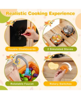 Kids Outdoor Wooden Mud Kitchen Playset with Sink & Planting Pots