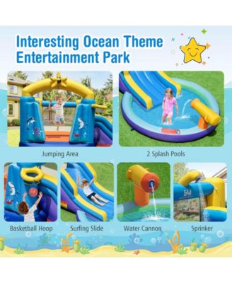 Inflatable Ocean-Themed Bounce House with 680W Blower and 2 Pools.