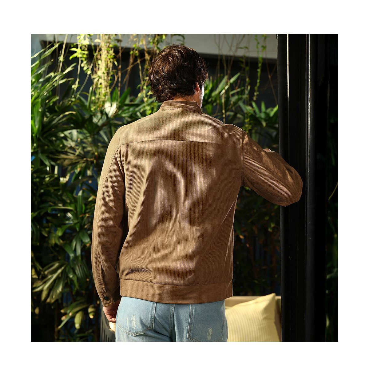 Campus Sutra Men's Coffee Brown Corduroy Rider Jacket