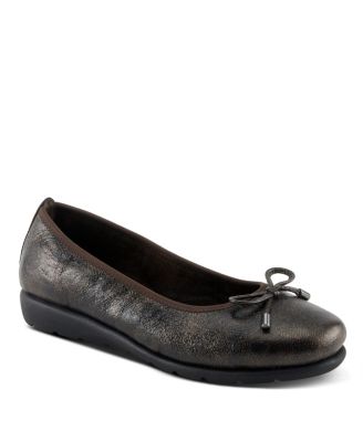 Women's Chesser Ballet Flats With Metallic Finish, Feminine Bow, and Removable Insole