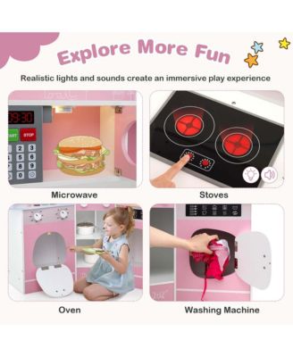 Corner Kitchen Playset with Coffee Machine Oven Microwave Washing Machine