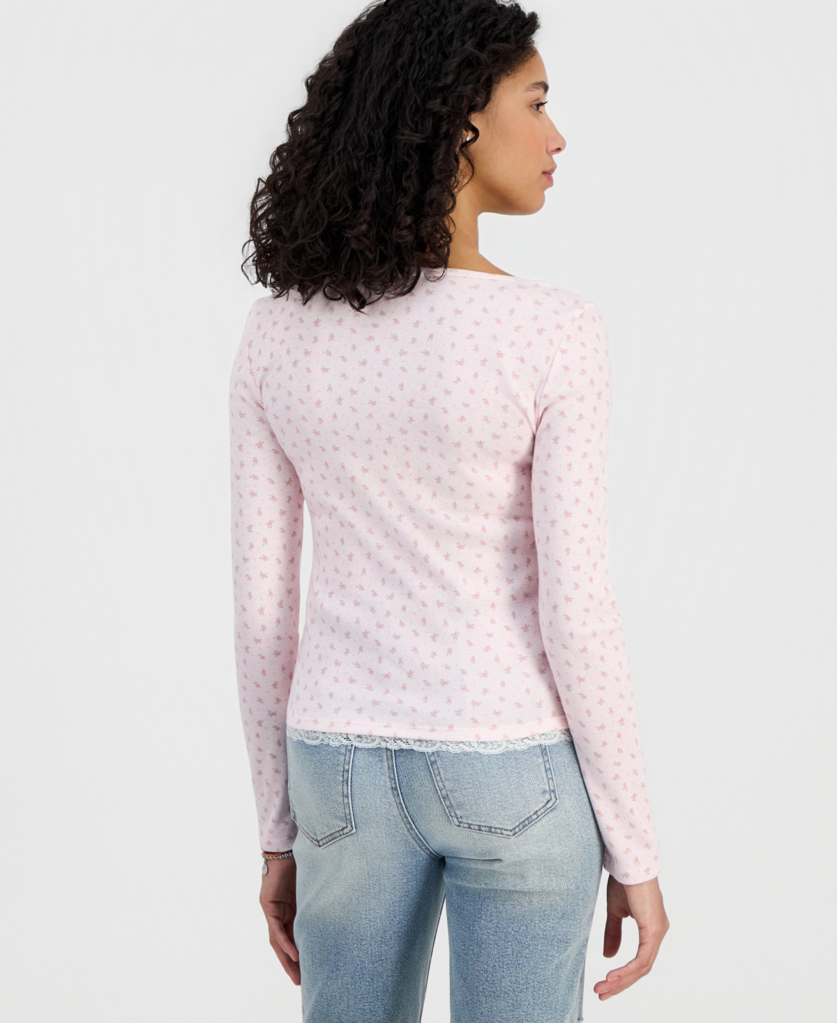 Hippie Rose Juniors' Lace Two-Fer Long-Sleeve Top