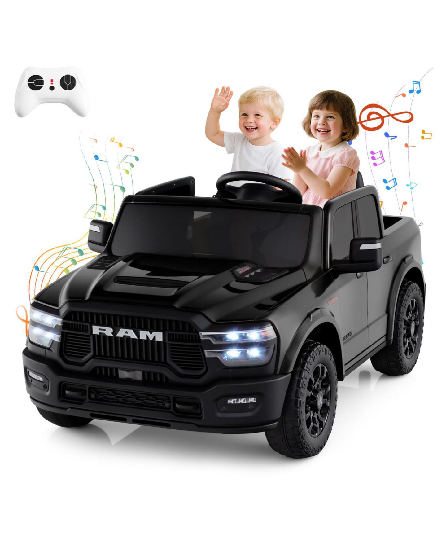 Детская игрушка Gymax Ram 2500 Rebel 2-Seater Remote Control Ride-On Truck, 110 lbs, Ages 3-7 Years, цвет: Чёрный — фото 1