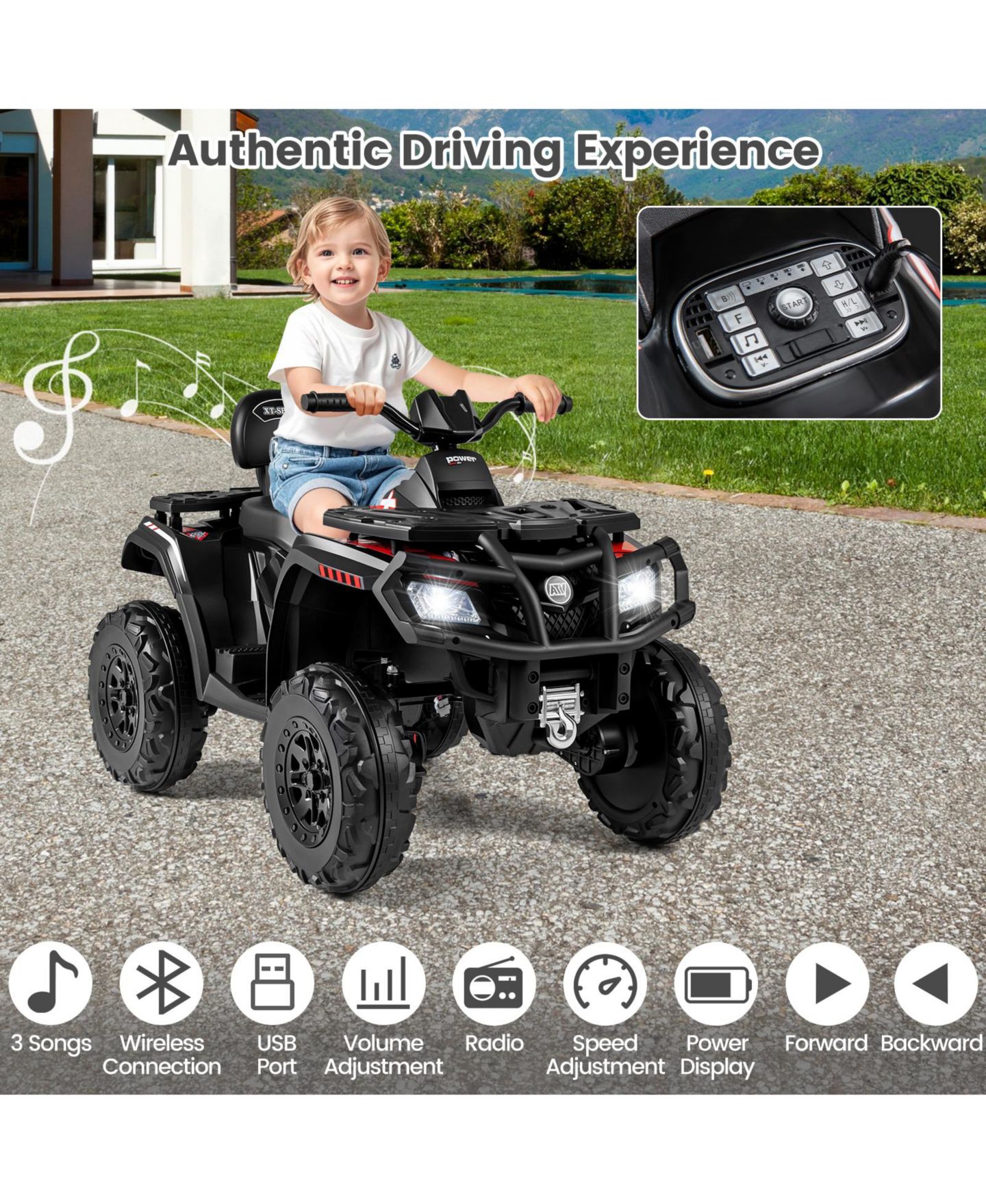 Детская игрушка Gymax 24V 2-Seater 4-Wheel Electric Quad with 4 Motors, Ages 3-8, цвет: Чёрный — фото 8
