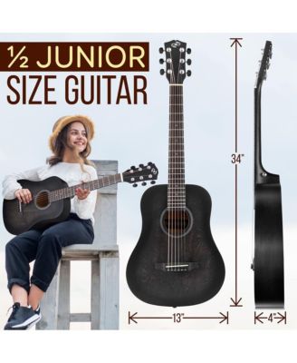 34" Acoustic Guitar Kit - 6-String 1/2 Junior Size Guitar with Accessories, Black (PGA820BK)