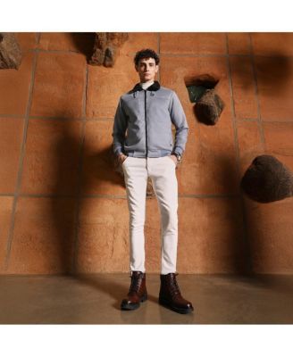 Men's Coin Grey Contrast Sherpa-Lined Suede Bomber Jacket