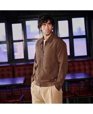 Men's Chocolate Brown Zip-Front Crease-Tactile Jacket
