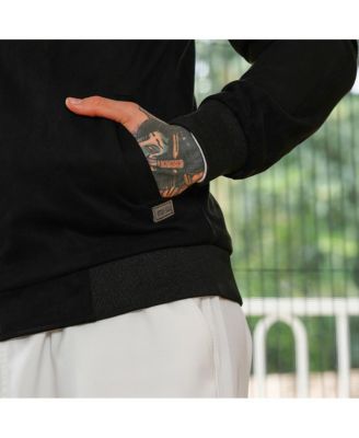 Men's Raven Black Contrast Sherpa-Lined Suede Bomber Jacket