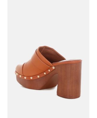 Womens Septim Genuine Leather Studded Clog Heels