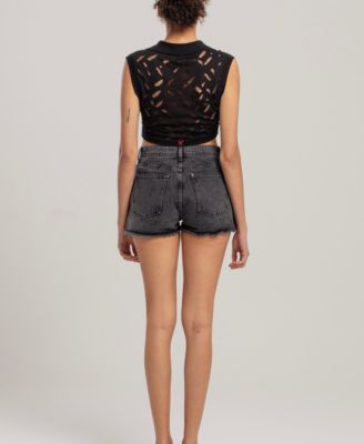 Women's Cropped Ripped Knit Top