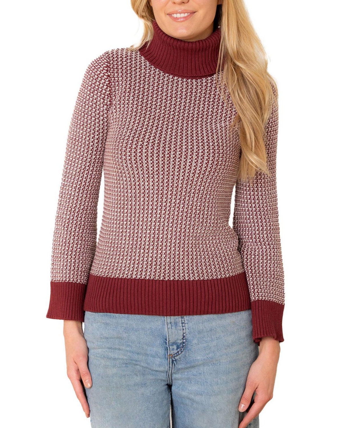 Hope & Henry Women's Organic Tweed Stitch Turtleneck Sweater