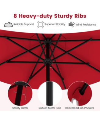 9.3 FT Solar Patio Umbrella Outdoor Market Sunshade with 24 LED Ruffles