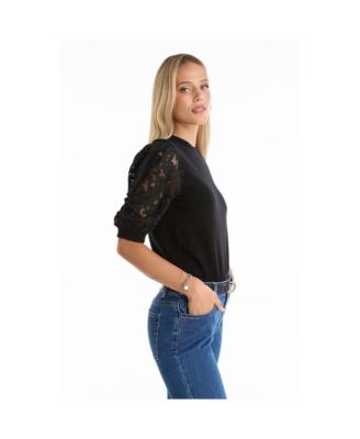 Women's Sylvie Lace Sleeve Top - Black