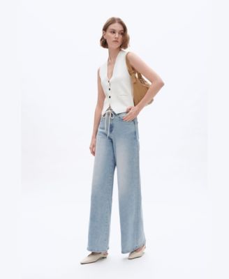 Women's High-Rise Drawstring Baggy Wide-Leg Jeans