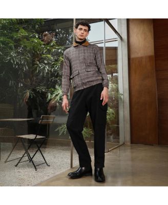 Men's Midnight Black & Cream White Chevron-Jacquard Sherpa-Lined Jacket