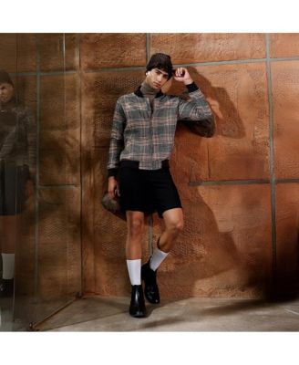 Men's Midnight Black & Chocolate Brown Tartan-Plaid Bomber Jacket