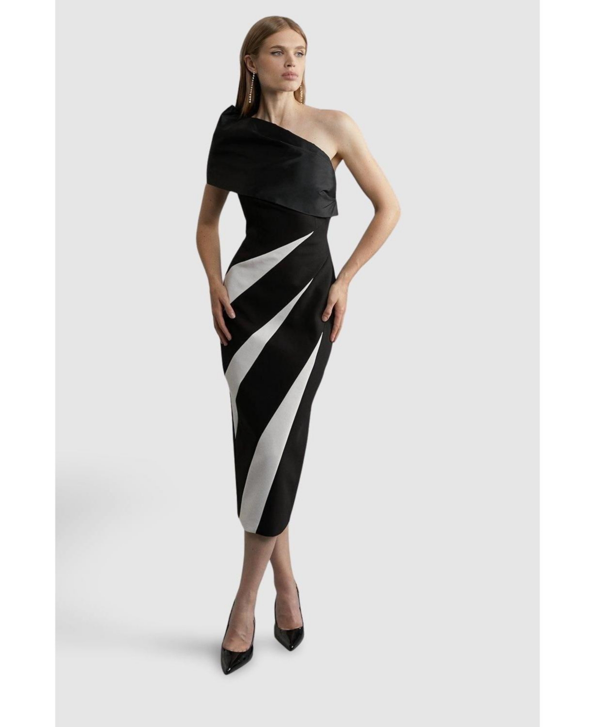 Karen Millen Women's One Shoulder Panel Midi Dress
