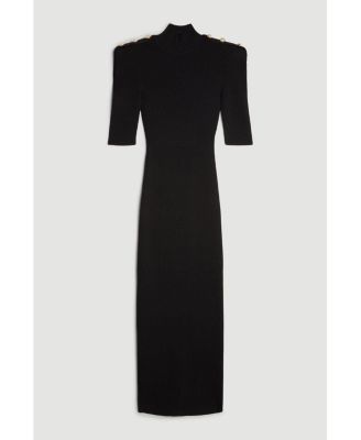 Women's Rib Knit Power Shoulder Maxi Dress